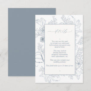 Elegant Dusty Blue Floral Line Art Wedding Details Enclosure Card