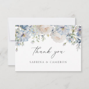 Elégant Dusty Blue Floral Mariage Carte de remerci