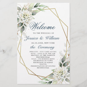 Élégant Dusty Blue Floral Mariage programme de cér