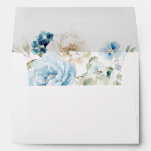 Elegant Dusty Blue Floral Monogram Crest Wedding Envelope