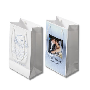 Elegant Dusty Blue Floral Monogram Crest Wedding Small Gift Bag
