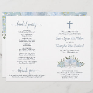 Elégant Dusty Blue Floral Programme de mariage cat