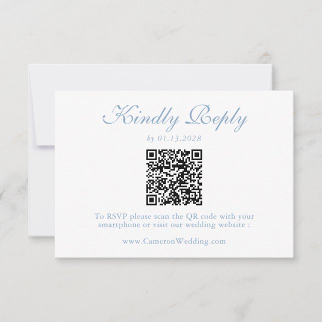 Elegant Dusty Blue Floral QR Code Wedding RSVP  (Devant)