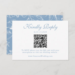 Elegant Dusty Blue Floral QR Code Wedding RSVP 