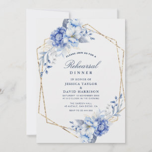 Elegant Dusty Blue Floral Rehearsal Dinner Invitation