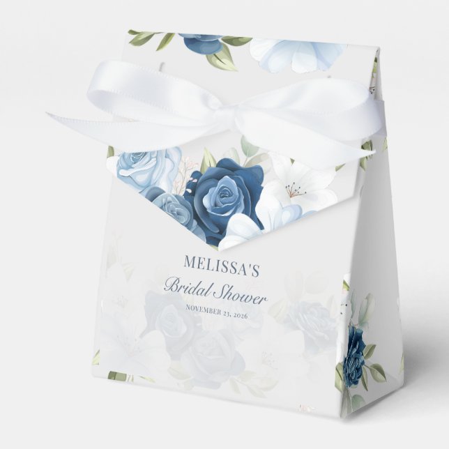Elegant Dusty Blue Floral Rustic Bridal Shower Favor Box (Front Side)
