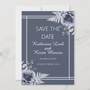 Elegant Dusty Blue Floral Save the Date Invitation