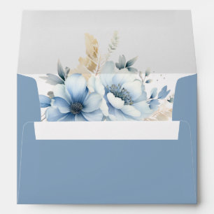 Elegant Dusty Blue Floral Spring Bloom Wedding  Envelope