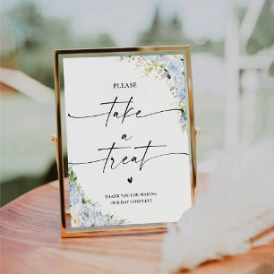 Elegant Dusty Blue Floral Take A Treat sign