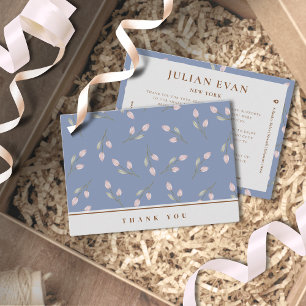 Elegant Dusty Blue Floral Thank You Business Card