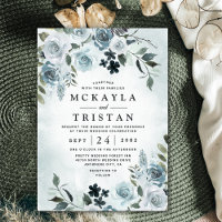 Elegant Dusty Blue Floral Watercolor Navy Wedding
