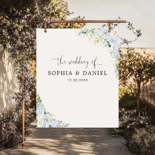 Elegant Dusty Blue Floral Wedding Backdrops Banner Tapestry