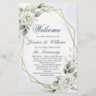 Elegant Dusty Blue Floral Wedding Ceremony Program