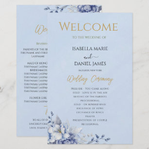 Elegant Dusty Blue Floral Wedding Ceremony Program