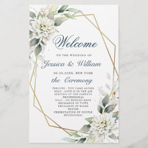 Elegant Dusty Blue Floral Wedding Ceremony Program