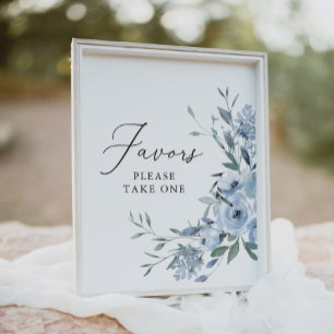 Elegant Dusty Blue Floral Wedding Favours Sign