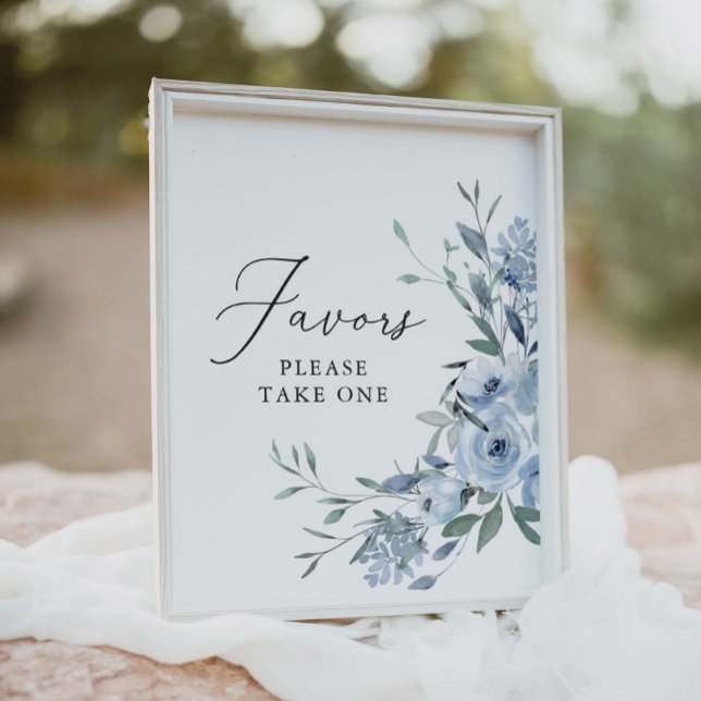 Elegant Dusty Blue Floral Wedding Favours Sign (Creator Uploaded)