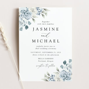 Elegant Dusty Blue Floral Wedding Invitation