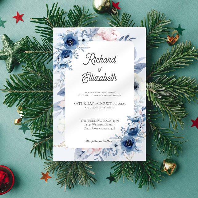 Elegant Dusty Blue Floral Wedding Invitation (Creator Uploaded)