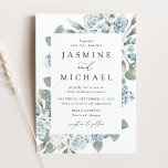 Elegant Dusty Blue Floral Wedding Invitation<br><div class="desc">Elegant floral wedding invitations featuring your wedding details surrounded by dusty blue and white roses and hydrangeas with lush eucalyptus leaves and greenery. This dusty blue floral wedding invitation is perfect for your spring or summer wedding!</div>