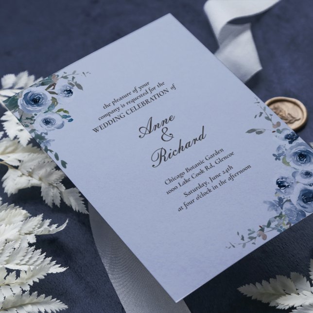 Elegant Dusty Blue Floral Wedding Invitation (Creator Uploaded)