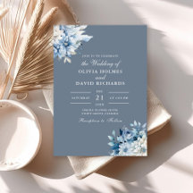 Elegant Dusty Blue Floral Wedding Invitation
