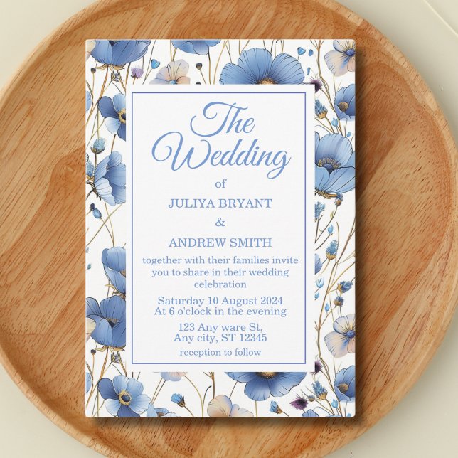 Elegant dusty blue floral Wedding  invitation (Creator Uploaded)