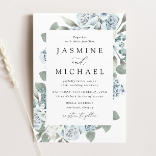 Elegant Dusty Blue Floral Wedding Invitation