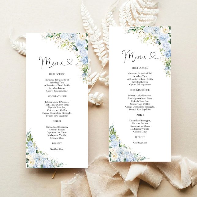 Elegant Dusty Blue Floral Wedding Menu (Creator Uploaded)