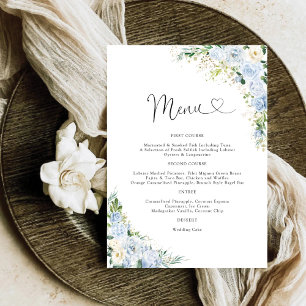 Elegant Dusty Blue Floral Wedding Menu