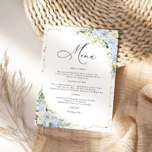 Elegant Dusty Blue Floral Wedding Menu