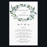 Elegant Dusty Blue Floral Wedding Menu Cards<br><div class="desc">Designs features elegant watercolor floral elements in shades of dusty blue, steel, mist and more over a painted greenery wreath. the back features a light dusty blue shade. You can change the back to white if you prefer. You can also fully customize this menu to your own font choices, sizes,...</div>