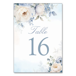Elegant Dusty Blue Floral Wedding Personalized  Table Number
