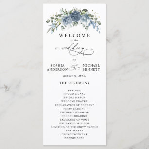 Elegant Dusty Blue Floral Wedding Program