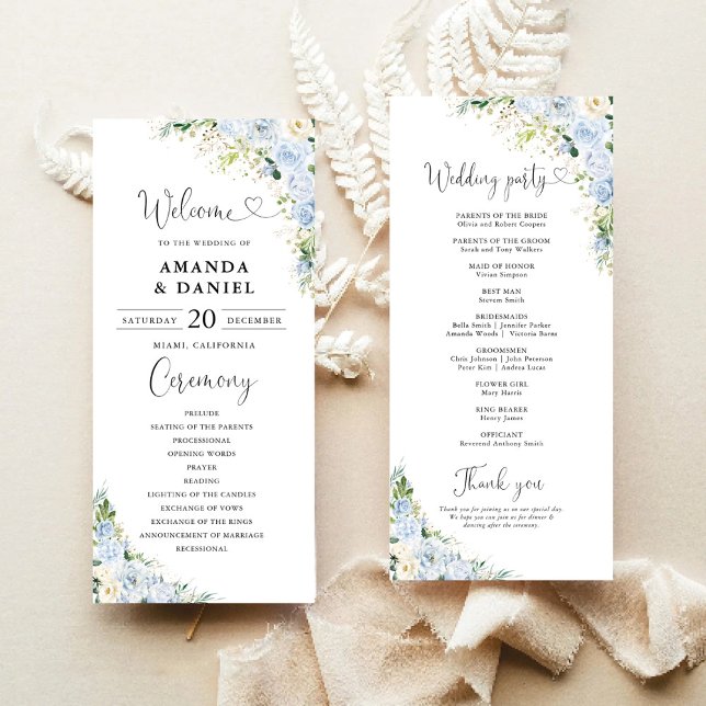 Elegant Dusty Blue Floral Wedding Program (Creator Uploaded)