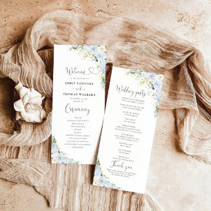 Elegant Dusty Blue Floral Wedding Program