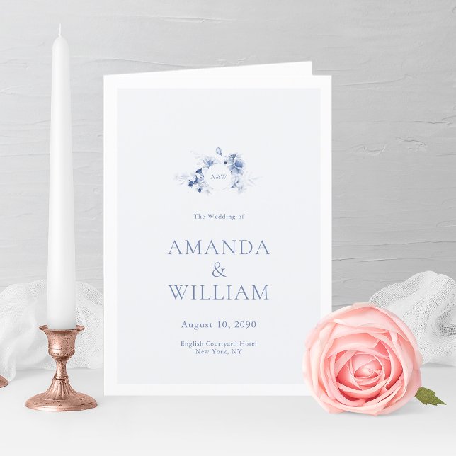 Elegant Dusty Blue Floral Wedding Program (Creator Uploaded)