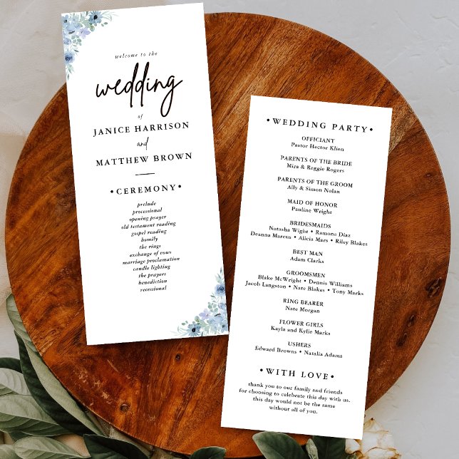 Elegant Dusty Blue Floral Wedding Program (Creator Uploaded)