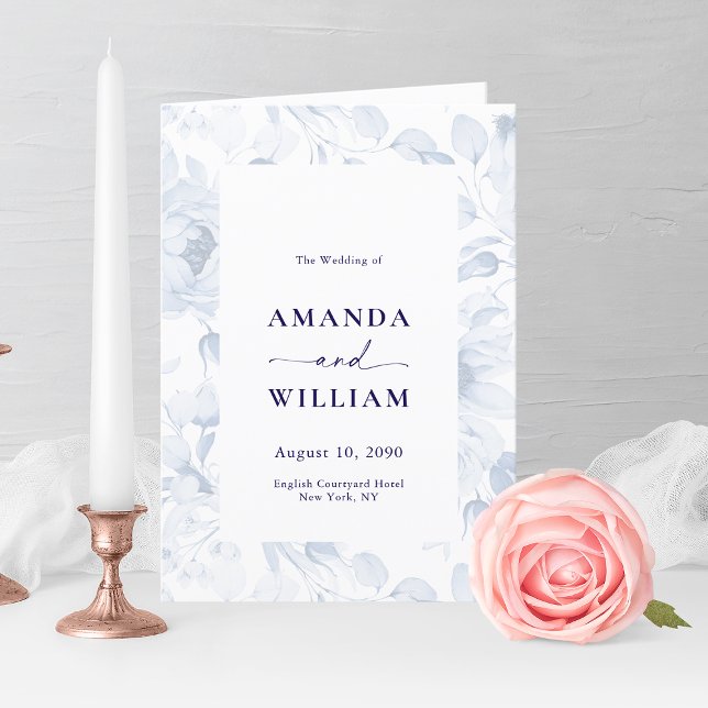 Elegant Dusty Blue Floral Wedding Program (Creator Uploaded)