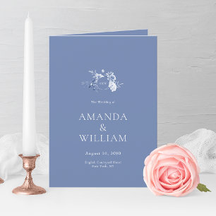 Elégant Dusty Blue Floral Wedding Programme