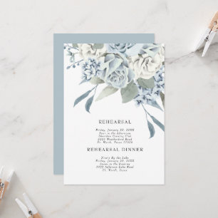Elegant Dusty Blue Floral Wedding Rehearsal Invitation