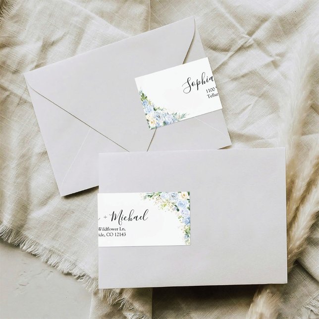 Elegant Dusty Blue Floral Wedding Return Address (Creator Uploaded)