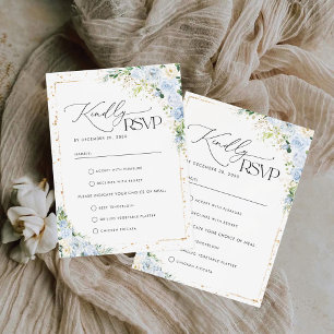 Elegant Dusty Blue Floral Wedding RSVP Card