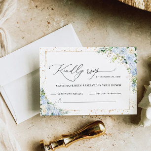 Elegant Dusty Blue Floral Wedding RSVP Card