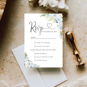 Elegant Dusty Blue Floral Wedding RSVP Card