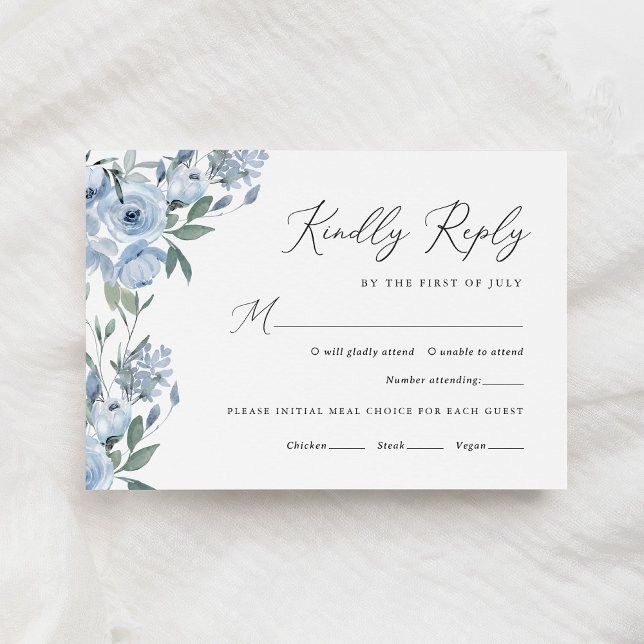 Elegant Dusty Blue Floral Wedding  RSVP Card (Creator Uploaded)