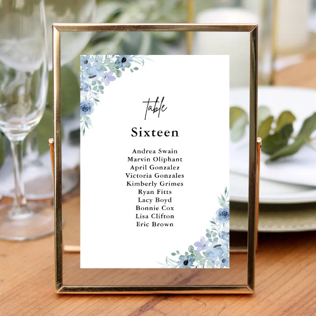 Elegant Dusty Blue Floral Wedding Table Number (Creator Uploaded)