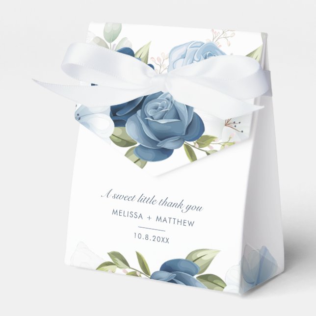 Elegant Dusty Blue Floral Wedding Thank You Favor Box (Front Side)