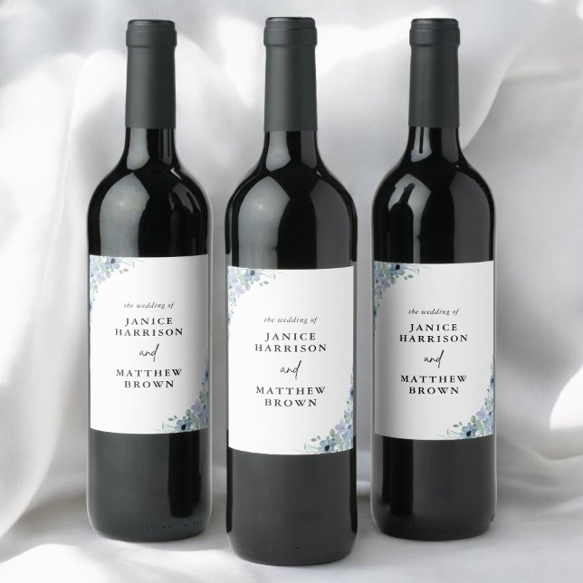 Elegant Dusty Blue Floral Wedding Wine Label (Creator Uploaded)