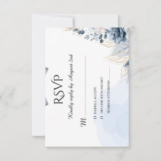 Elegant Dusty Blue Floral with Bow RSVP Card